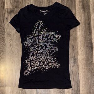 Aeropostale Black Short Sleeve Tee with Iridescent Rhinestone Logo